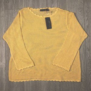 NEW Relativity Knit Sweater Pullover Scalloped Long Sleeve Yellow Plus 3X $44